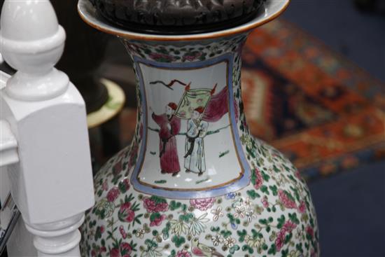 A pair of massive Chinese famille rose baluster vases, 100cm, wood stands